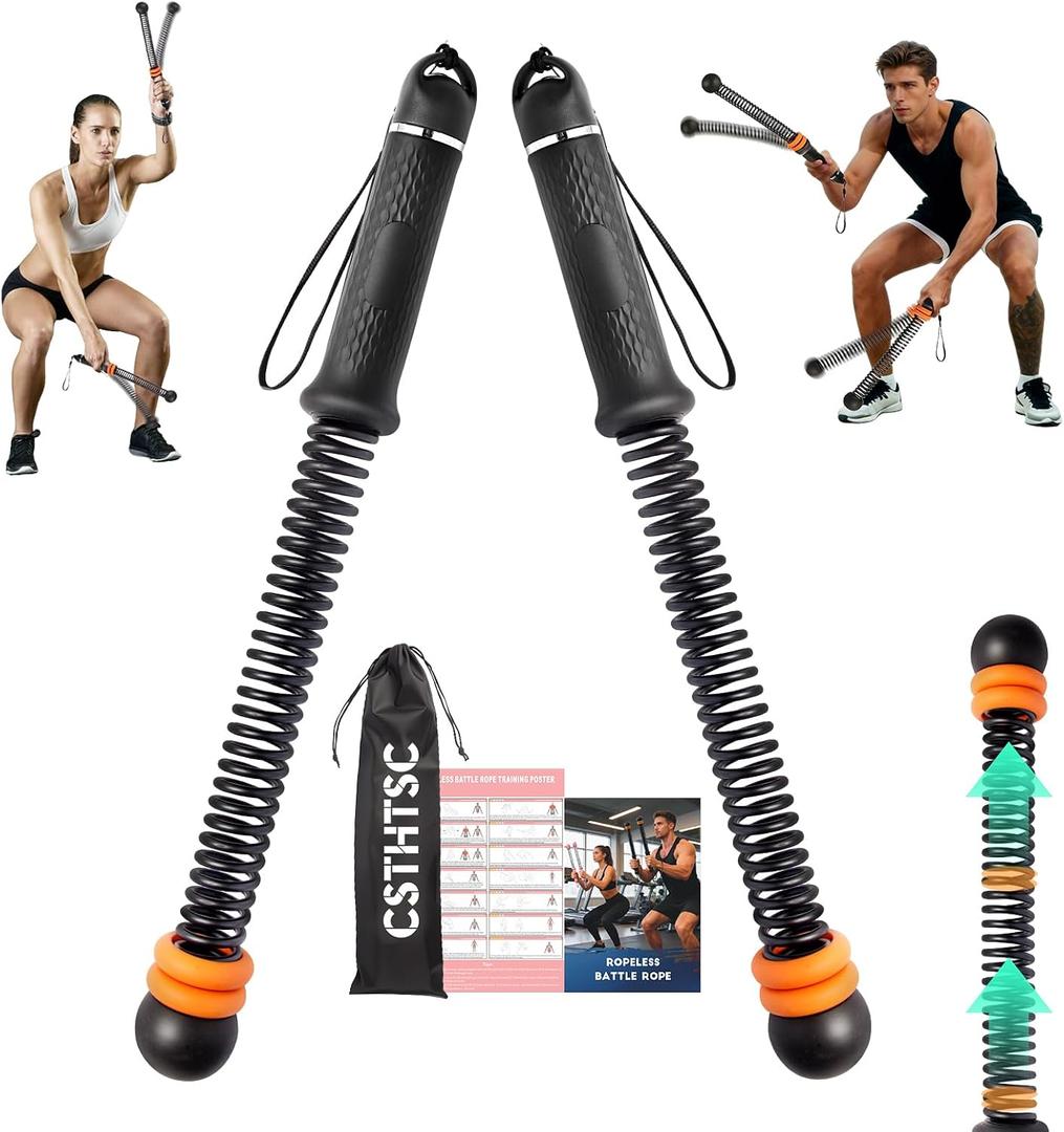 Portable Ropeless Battle Ropes, Adjustable Weights Cordless Battle Ropes. | Adjustable Weights,Cordless,With Storage Bag and Training Poster, Workout Rope for Strength, HIIT and Low-Impact Training