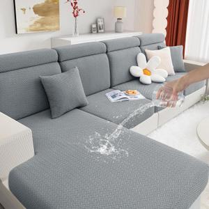hyha Waterproof Couch Cushion Covers, Wear Resistant Couch Cover, Anti Slip Sofa Slipcovers Washable, Soft Thick Jacquard Furniture Protector for Pets Dog (3 Packs, Light Grey)