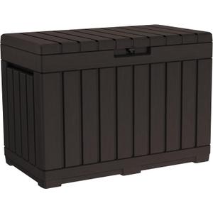 Keter Kentwood 50 Gallon Resin Deck Box-Organization and Storage for Patio Cushions, Throw Pillows and Garden Tools, Brown
