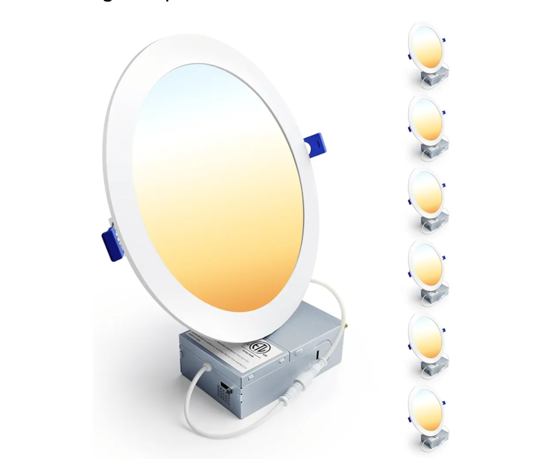 Ensenior 6 Pack 8 Inch LED Recessed Light, Dimmable, 2700K-5000K 5CCT, 1600LM High Brightness, 18W 120V, Damp Rated, Ultra-Thin Canless Wafer Light - ETL & FCC & IC