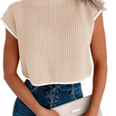 Disamer Womens Summer Cropped Sweater Vest Trendy Cap Sleeve Crop Tops Crew Neck Loose Knit Tank Top Apricot S