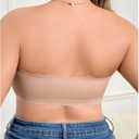 OYOANGLE Women's Plus Size Front Closure Push Up Strapless Bandeau Bra Wireless Tube Bralettes with Clear Strap (Beige)