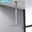 BESTILL 24 Inch Brushed Nickel Ceiling Mount Shower Arm and Flange, Square Rain Shower Arm