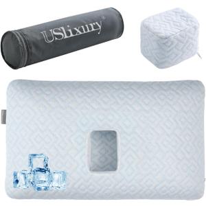 USlixury Piercing Pillow - Large Ear Piercing Pillow with Foam Plug, 4''H Ear Pilow with 5.1*3.2 and Off Center Earr Hole, Soft CertiPUR-US Memory Foam Pirecing Pilow for Side Sleepers, Cooling Sleep