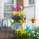 Juegoal 6 Pack Metal Yard Stakes Spring Decor, 15 Inch Outdoor Metal Colorful Butterfly Hummingbird & Bee Shaking Head Yard Art, Rust Proof Plant Sticks for Yard Lawn Pathway Patio Ornaments