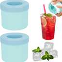 2 Pack Cylinder Silicone Ice Cube Molds, Easy-Release Ice Cube Trays for Cocktails, Whiskey, Coffee, Drinks, Portable Ice Bucket Maker Cup with Squeeze Design, 40 Pcs Ice Cubes Capacity (Blue)