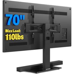 Rfiver Universal Swivel Table Top TV Stand for 37 to 65, 70 inch TVs, Height Adjustable Table Top TV Stand Mount with Tilt, Heavy Duty TV Replacement Stand with Tempered Glass Base Up to 110lbs