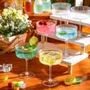 Jingmore 100 Pcs Ribbed Martini Glasses 10 oz Disposable Plastic Vintage Ribbed Coupe Glasses Unbreakable Dessert Parfait Glassware for Wedding Birthday Party Supplies (Clear)