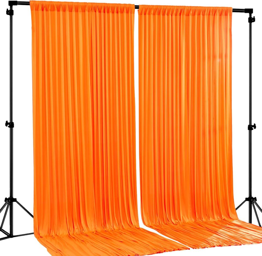 Orange Backdrop Curtain 2 Panels-Wrinkle-Free Champagne Curtains Polyester Photography Drapes for Baby Shower Birthday Party Photo Background Backdrop Stand- 8 X10FT (Orange)