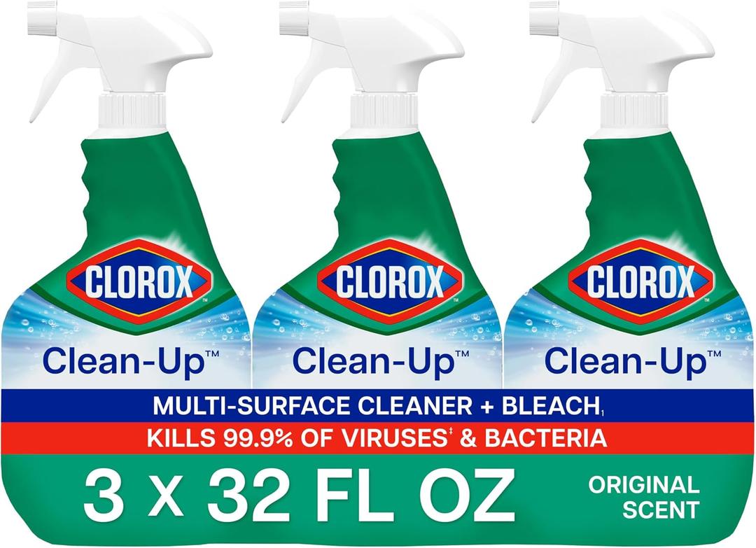 Clorox Clean-Up Multi Surface Cleaner Bleach Spray, Original, All Purpose Cleaning Spray Bottle, Mold and Mildew Cleaner, 32 Fl Oz., Pack of 3