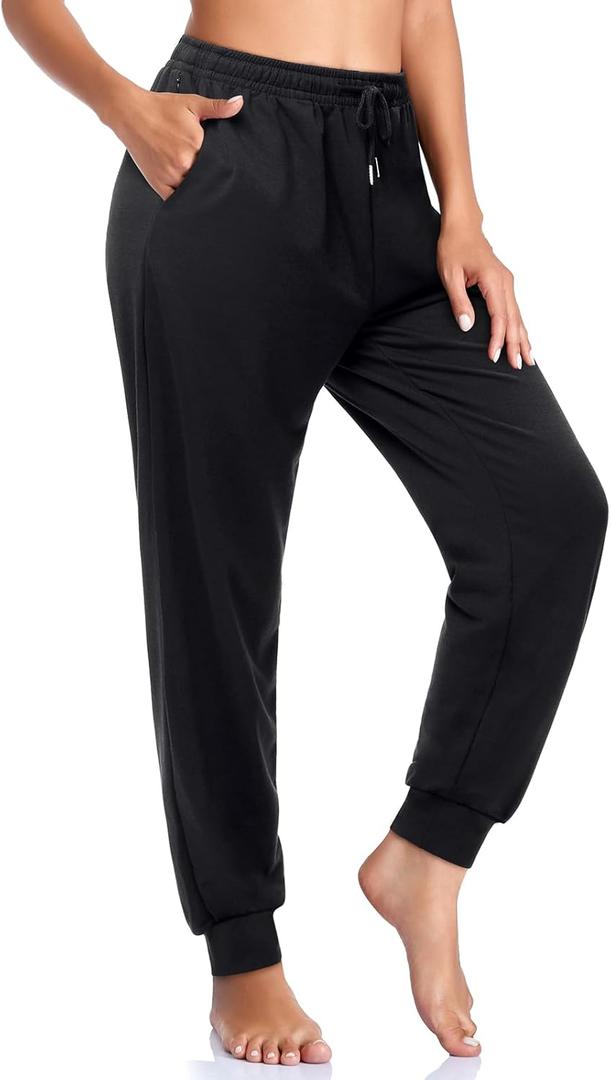 ASIMOON Women's Yoga Pants Soft Comfy Stretch Loose Straight Casual Athletic Pants Running Workout Lounge Pants with Pockets (Black, XL)