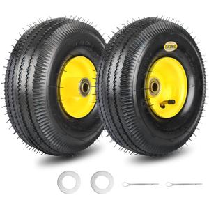 GICOOL 4.10/3.50-4 Explorer Series Rubber Tire and Wheel, 2 Pack, with 2.25" Offset Hub, 5/8" Sealed Bearings, for Hand Truck Trolley Dolly Garden Wagon Wheel Replacement