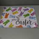 50 Pack Easter Placemats Disposable, White Paper Table Mats with Colorful Jelly Bunny Candy & Happy Easter Script, for Easter Party, Brunch, Church, Spring Home Decoration