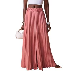 QJQ Women's Elegant Flowy Palazzo Wide Leg Pants Elastic High Waisted Loose Dressy Pleated Trousers Pink X-Small