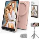 Vamvo Selfie Monitor Screen, Vlog Magnetic with Remote Control, 1080P Wireless Screen Mirroring Video Recording for Android iOS, for Content Creator, Live Stream & TikTok (Pink)