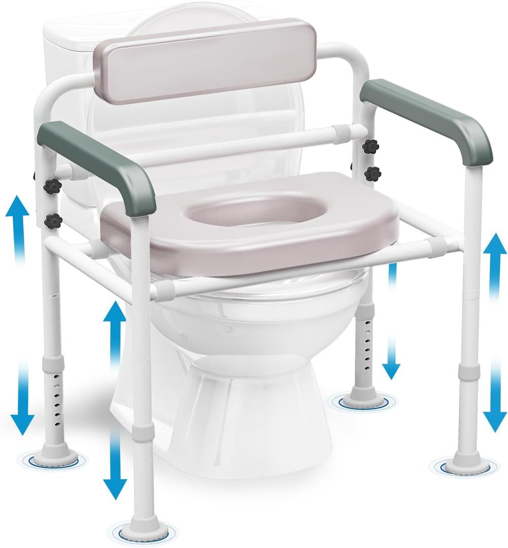 Extra-Wide 3-in-1 Adjustable Toilet Seat Riser with Premium Padded Seat & Support Rails  Ultra-Stable Elevated Commode and Shower Chair for Seniors & Elderly  Heavy-Duty 350lb Safety Frame
