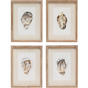 Creative Co-Op Wood Framed Wall Dcor with Oyster Print, Multicolor, Set of 4