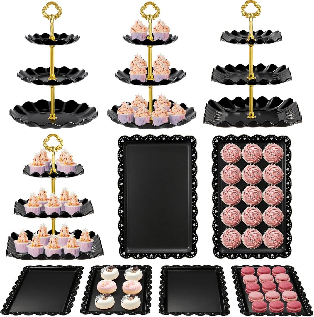 Kootek Dessert Cupcake Stand, 10pcs Dessert Table Display Set, 3 Tiered Cup Cake Holder Tower Stand Riser& Cookie Serving Trays for Wedding, Tea Party, Birthday, Baby Shower