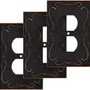 French Cabriole Decorative Wall Plate Switch Plate Outlet Cover (Single Duplex, 3 Pack, Aged Bronze)