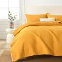 Wistown Cotton Queen Quilt Bedding Set, 3 Pieces Reversible Lightweight Soft Coverlets Comforters Bedspreads for All Seasons, Diamond Stitching Pattern, Yellow | Durable 100% cotton, All season, Modern home dcor, Reversible quilt set, Exquisite stitching, Lightweight