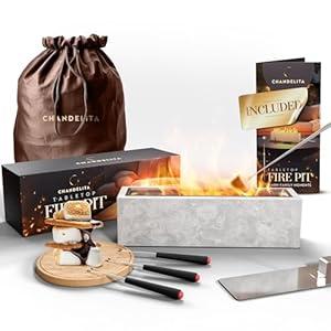 Chandelita Table Top Firepit Outdoor and Indoor w Roasting Sticks and Bag 15x3.7x4in of Concrete for You Home - Table Fire Pit Tabletop and Smore Maker - Portable Fire Pit