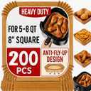 Air Fryer Liners Disposable, 8 Inch Square Parchment Paper for Air Fryer with Reusable Safety Ring, 200 Pcs Non-Stick Air Fryer Accessories