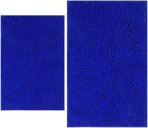 Bathroom Rugs Sets 2 Piece, Extra Soft Chenille Bath Mat Ultra Absorbent Bathroom Rug, Bathroom Mat with Sturdy PVC Non-Slip Bottom, Machine Washable Bath Rugs (20x32 Inch + 16x24 Inch, Royal Blue)