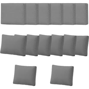 14PCS Patio Cushion Covers,Patio Seat Protectors Splash-proof, Washable Outdoor Couch Cushion Covers Replacement with Zippers, Slipcovers Sofa Chair Cover(Grey,Cover Only,25.6 x 25.6 x 4 inches)