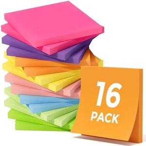 Pack of 2 MaxGear 16 Pads Sticky Notes 3x3, 8 Bright Colors Sticky Pad Strong Adhesive Self-Stick Note Pads for School Supplies/Office Products, Reminders Note on Smooth Surface, 60 Sheets/Pad