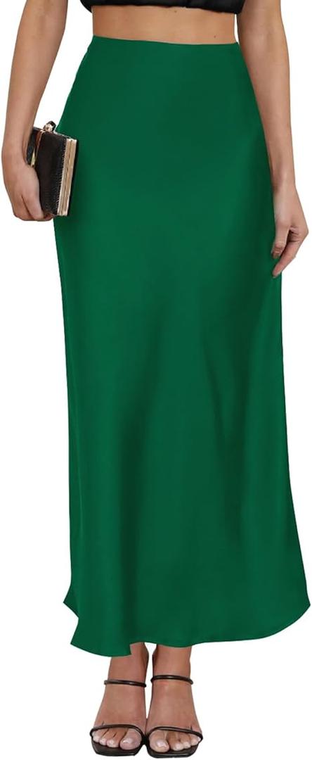 Women's Satin Maxi Skirt High Waisted Elastic Waistband Silk A-Line Casual Party Leopard Print Long Skirts for Women Size S