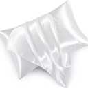 Satin Pillowcases with Zipper （20x26）,Standard Size Pillowcases Set of 2, White Silk Pillowcase for Hair and Skin