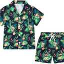 YUEMION Boys Hawaiian Outfit 2Pcs Set Summer Beach Button-Down Shirt Top + Shorts for Kids 2-10 Years Only Short XL