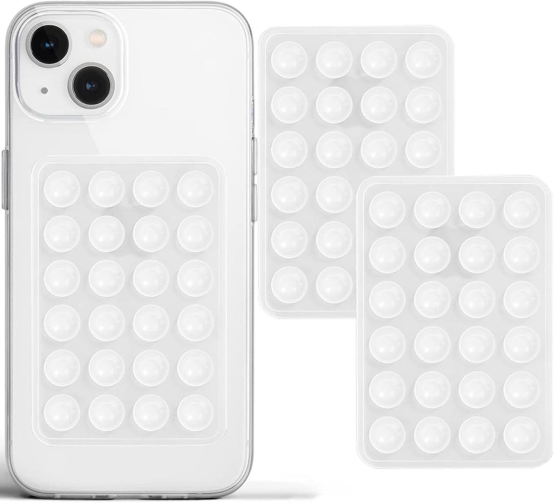 4 x PKYAA 2 Pack Silicone Suction Phone Case Adhesive Mount, Strong Grip Holder for Selfies and Videos, Hands-Free Sticky Phone Grip for iPhone and Android, 2.17" x 3.15" (Translucent)