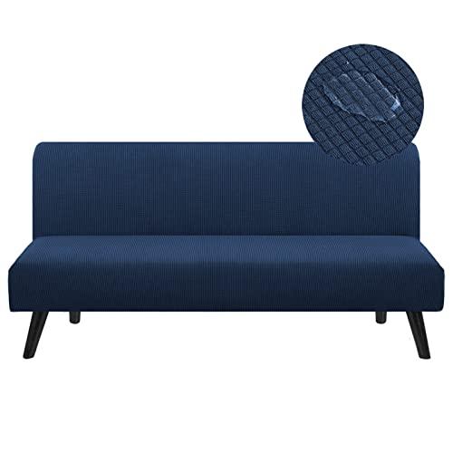 TOPYUMH Water Repellent Armless Futon Cover Sofa Bed Slipcover, Full Size Futon Mattress Cover Stretch Foldable Sofa Bed Covers with Elastic Bottom, Washable, Navy