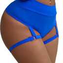 Women's Yoga Shorts with Garters High Waist Slim Sexy Bodycon Booty Dance Hot Pants Bandage Workout Butt Lifting (US, Alpha, X-Large, Regular, Regular, Blue)