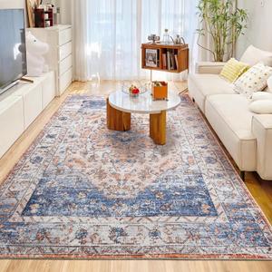 8x10 Rug for Large Spaces - Easy Clean Non Slip Carpet for Homes with Kids, Machine Washable Rug for Living Room (Blue)