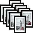 Giftgarden 4x6 Picture Frame Set of 10, Matted to 3.5x5 Photos with Mat or 6x4 Pictures without Mat, Multi Black Frames for Tabletop Wall Display