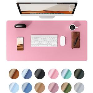 YSAGi Leather Desk Pad Protector, Large Mouse Pad, Non-Slip PU Leather Desk Blotter, Laptop Desk Pad/Mat, Waterproof Writing Pad for Office and Home (23.6" x 13.8", Pink)