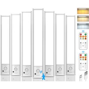 Under Cabinet Lights with Remote Control,2500mAh USB Rechargeable Motion Sensor Light Indoor,350 Lumen LED Closet Light,3 Color Temps Wireless Under Counter Lights for Kitchen, Wardrobe,Hallway,7 Pack (White-12 Inch)