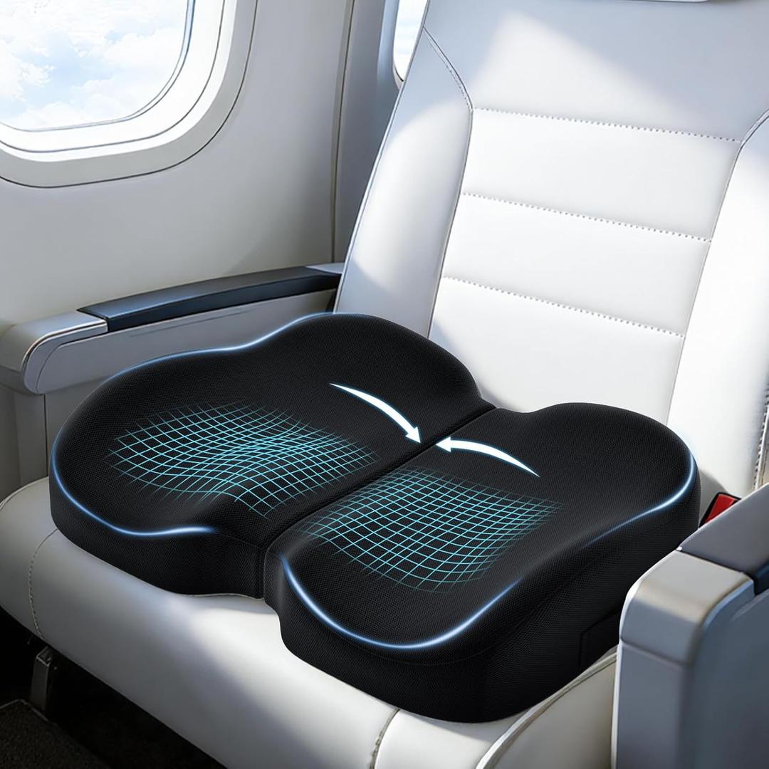 A-Pce Foldable Travel Seat Cushion-with Built-in HandlesMemory Foam Cushions for Relief of Lower Back, Sciatic, Butt and Tailbone Pain-for Home & Office Use, Perfect for Travel or Driving-Black