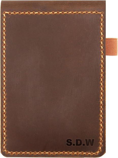 Turbosnail Real Genuine Leather Notepad Cover For Mini Pocket Notebook 3" X 5", Leather Cover For Rite In The Rain TopSpiral Notebook,Customized Gift (Brown)