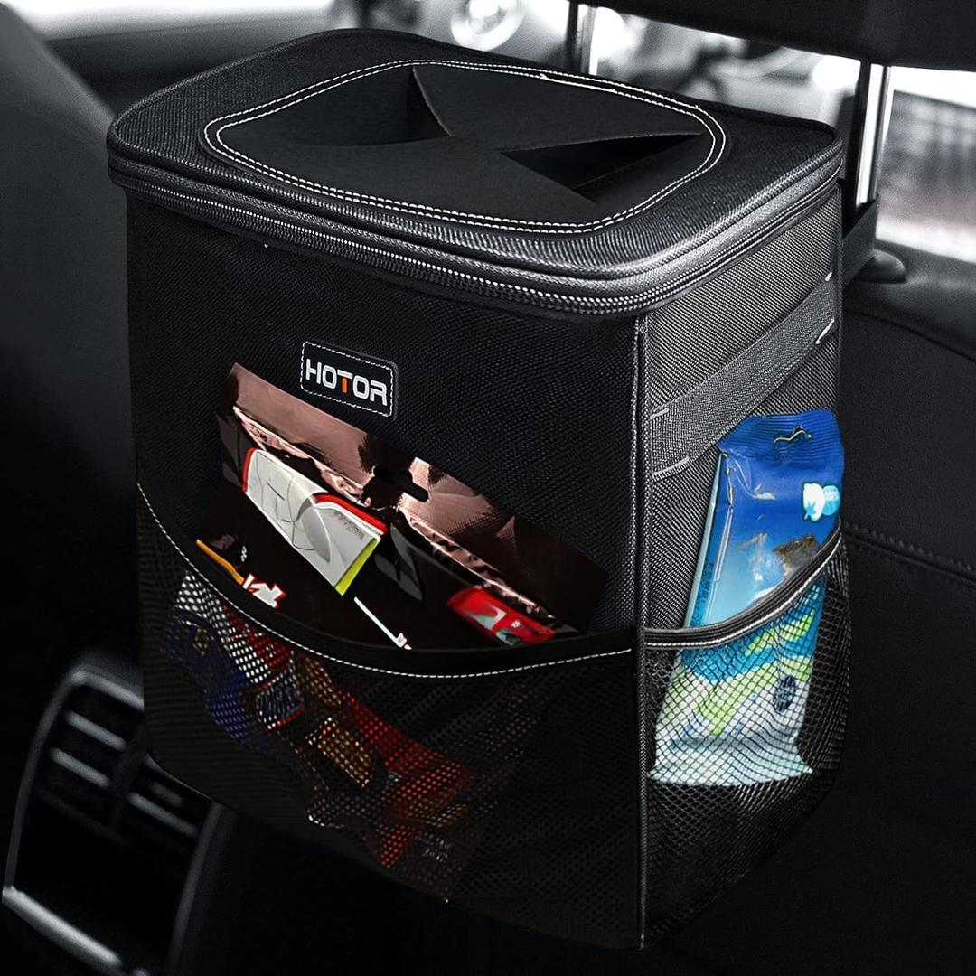 HOTOR 3 Gallons Car Trash Can, Ultra Large Capacity Organizer and Storage with Adjustable Straps & Magnetic Snaps, Waterproof Car Accessory for Interior Car Stuff Storage, Black