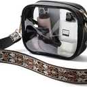 TOBVZOO Clear Bag Stadium Approved, Crossbody Transparent Bag for Concerts Sports Events, Purses for Men & Women (Black - Vintage Jacquard Strap)