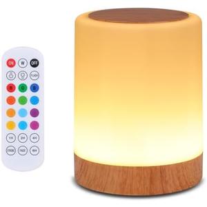 OORUN Touch Bedside Table Lamp,13 RGB Colors & 5 Brightness, USB Rechargeable Desk Lamp, Remote Control Dimmable Night Light with RGB Color Changing,Portable Lamp for Baby, Bedroom, Living Room, Brown