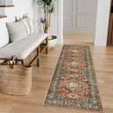 Lahome Oriental Kitchen Runner Rug Non Slip, 2x5 Washable Hallway Runner with Rubber Backing, Vintage Hallway Rug Ultra-Thin Soft Carpet for Bedroom Bathroom Eleanor, Brick Red