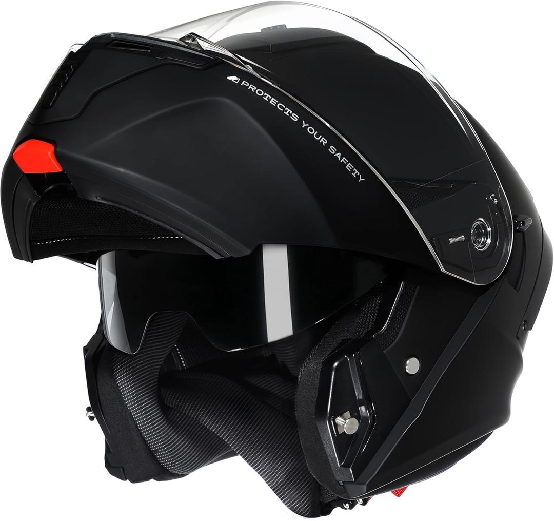 CYRIL Modular Motorcycle Helmet DOT, Flip Up Full Face Men Women, Glasses Compatible Dual Visor, Quick Release Shield, Bonus Smoke Visor & Bag for Street Bike ATV UTV Scooter Cruiser (Black, M)