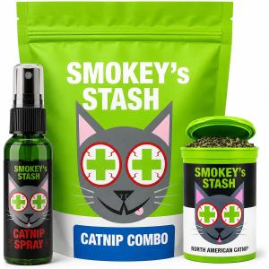 Smokey's Stash Catnip Spray and Dried Catnip Bundle for Cats - 2oz Catnip Spray and Premium Pop-Top Can, Handcrafted in the USA