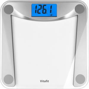 Vitafit Digital Bathroom Weight Scale for Body Weight, High Accuracy Assured by Weighing Professional Since 2001,Extra Large Blue Backlit LCD and Step-On, 400lb/182kg, Clear Glass