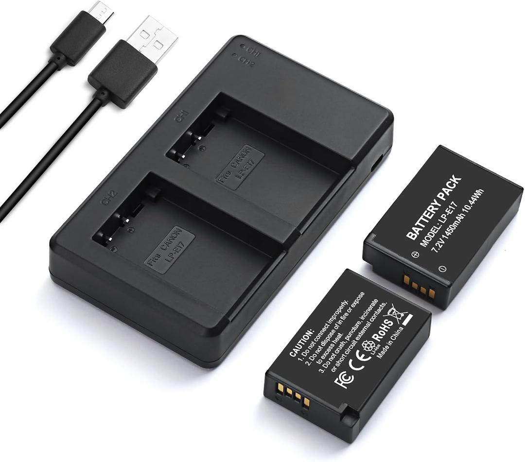LP-E17 Battery Pack + Dual USB Charger Compatible with E RP, Rebel T7i, T6i, T6s, M6, M5, M3, SL3, SL2, 77D, 8000D, KISS X8i, 800D, 760D, 750D, 200D, DSLR Cameras