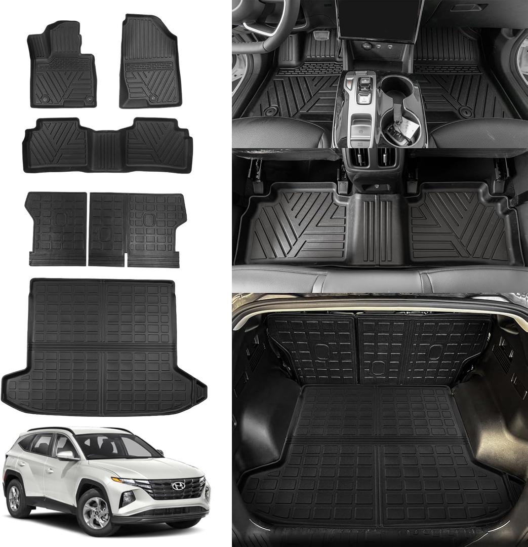 Rongtaod Floor Mats Compatible with 2022 2023 2024 2025 Hyundai Tucson Upgrade Cargo Mat Trunk Mat Cargo Liner Back Seat Cover Protector Tucson Accessories (Backrest Mats+Trunk mat+Floor Mats) (Upgrade Backrest Mats+Trunk mat+Floor Mats)